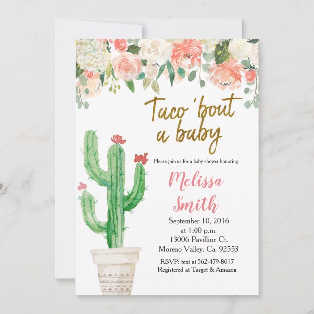 Peach Cactus floral Baby Shower Taco Bout Baby Invitation (Front)