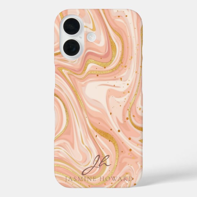 Peach Cake Marble Gold Glitter Customisable Case-Mate iPhone Case (Back)
