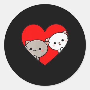 Peach Cartoon Love Goma Cat Valentine’s Day Heart  Classic Round Sticker