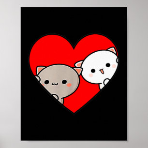 Peach Cartoon Love Goma Cat Valentine’s Day Heart  Poster