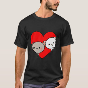 Peach Cartoon Love Goma Cat Valentine’s Day Heart T-Shirt