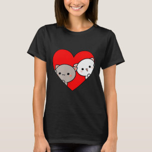 Peach Cartoon Love Goma Cat Valentine’s Day Heart  T-Shirt