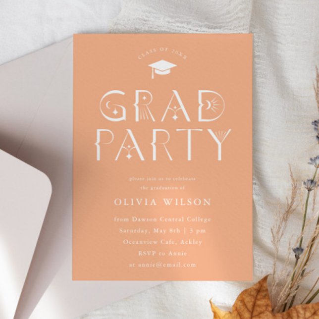 Peach Celestial Typography Grad Party  Invitation (Creator Uploaded)