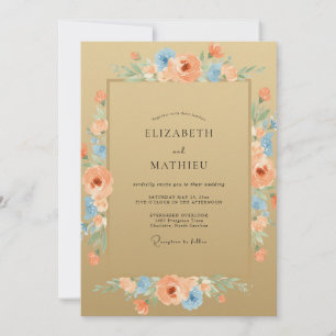 Peach Cerulean Wildflower Wedding Invitation