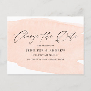 Peach Change The Date Wedding Postponement Announcement Postcard