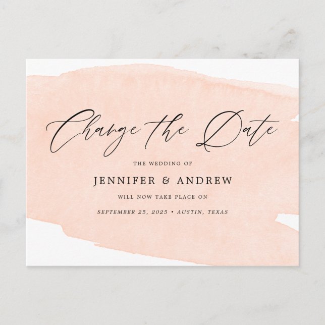 Peach Change The Date Wedding Postponement Announcement Postcard (Front)