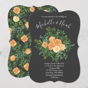 Peach & Charcoal Grey Peony & Rose Floral Wedding Invitation