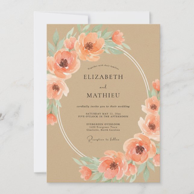 Peach Charming Boho Wedding Invitation (Front)