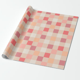 Peach Check Blush Pink Chequered Pastel Pattern Wrapping Paper
