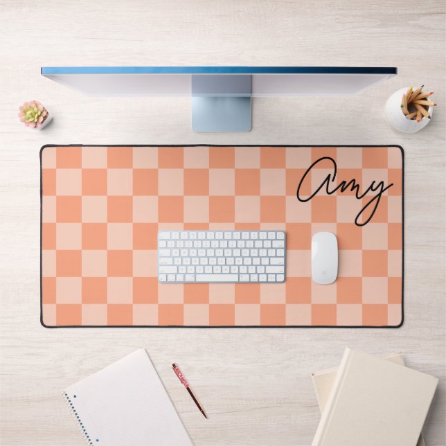 Peach Checkers Monoline Name Desk Mat (Office 1)