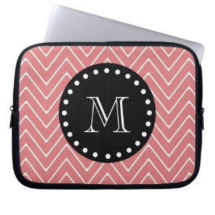 Peach Chevron Pattern Black Monogram Laptop Sleeve