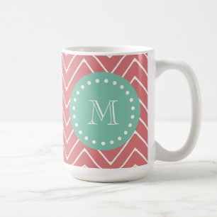 Peach Chevron Pattern   Mint Green Monogram Coffee Mug