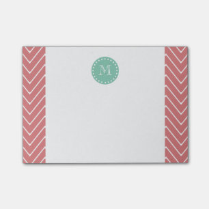 Peach Chevron Pattern   Mint Green Monogram Post-it Notes