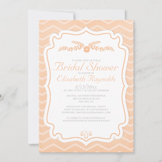 Peach Chevron Stripes Bridal Shower Invitations (Front)