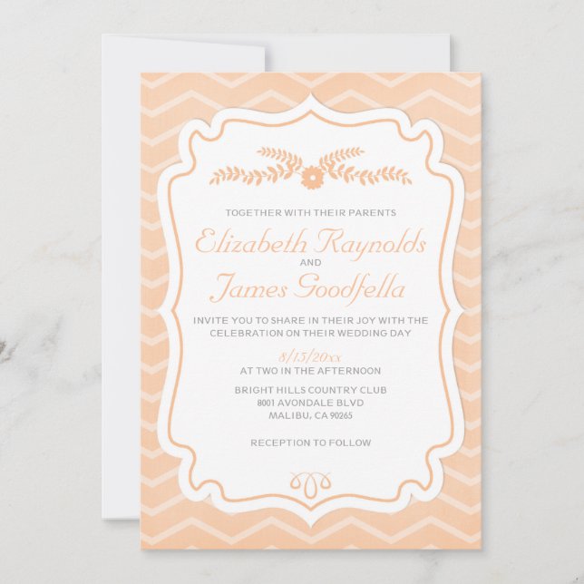 Peach Chevron Stripes Wedding Invitations (Front)