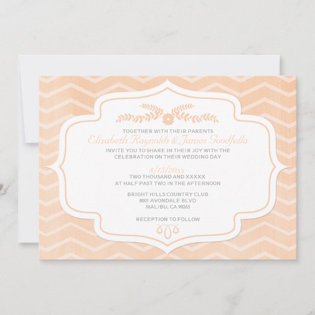 Peach Chevron Wedding Invitations (Front)