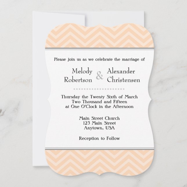Peach Chevron Wedding Invitations (Front)