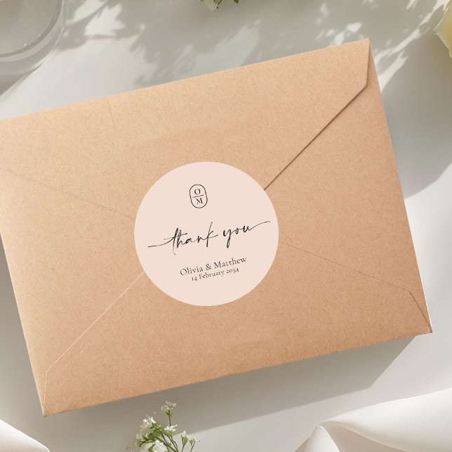 Peach | Chic & Modern Wedding Monogram  Classic Round Sticker (Creator Uploaded)
