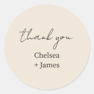 Peach   Chic Simple Script Thank You Wedding Classic Round Sticker