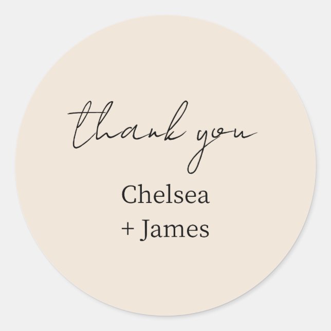 Peach | Chic Simple Script Thank You Wedding Classic Round Sticker (Front)