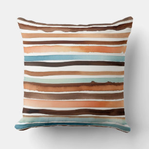 Peach chocolate teal stripes cushion