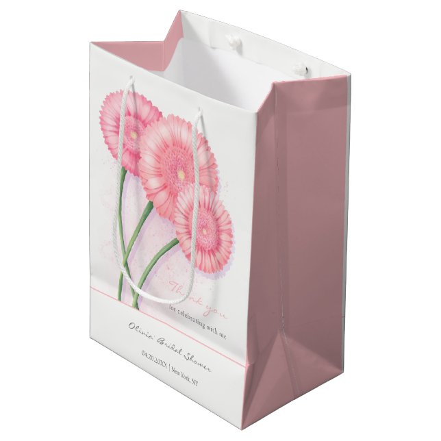Peach Chrysanthemum Bridal Shower Medium Gift Bag (Front Angled)