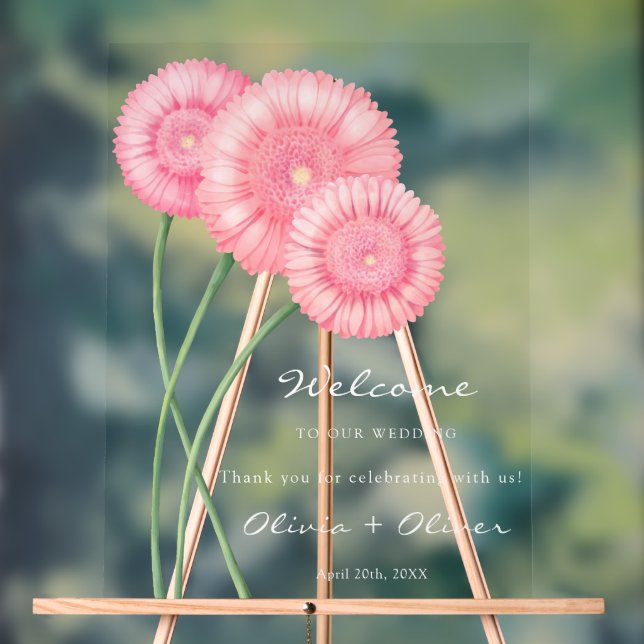 Peach Chrysanthemum Wedding Welcome Acrylic Sign (Neutral)