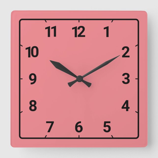 Peach color square wall clock (Front)