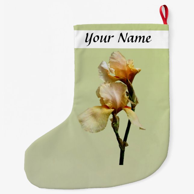 Peach Colored Irises Large Christmas Stocking (Back)
