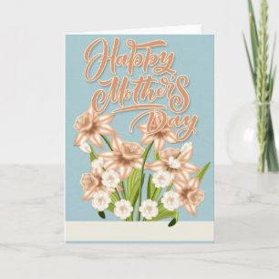 Peach Colour Daffodils - Happy Mother's Day Holiday Card