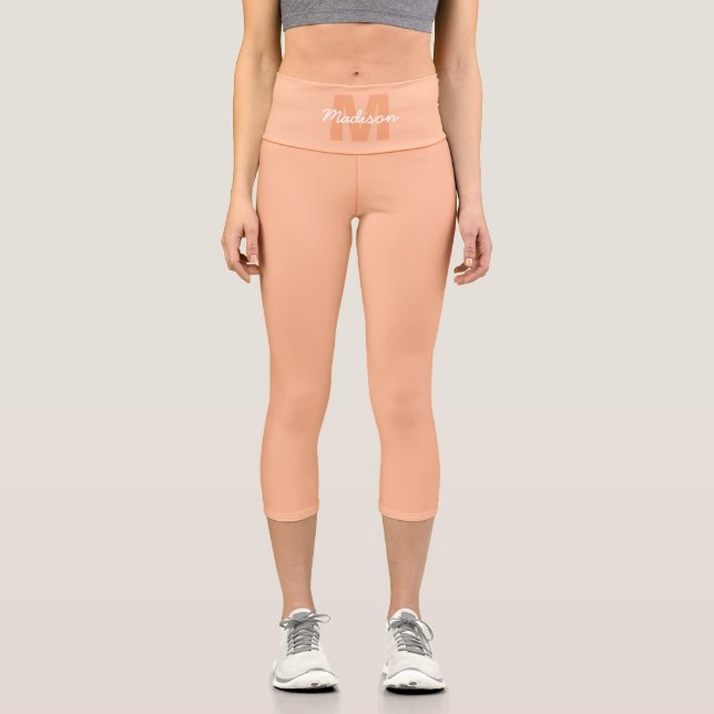Peach colour of 2024 with custom Monogram name Capri Leggings (Front)