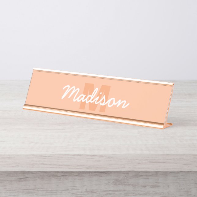 Peach colour of 2024 with custom Monogram name Desk Name Plate (Front)