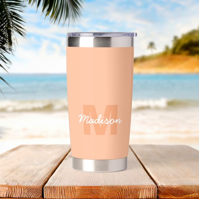 Peach colour of 2024 with custom Monogram name Insulated Tumbler (Beach)