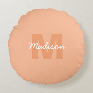 Peach colour of 2024 with custom Monogram name Round Cushion