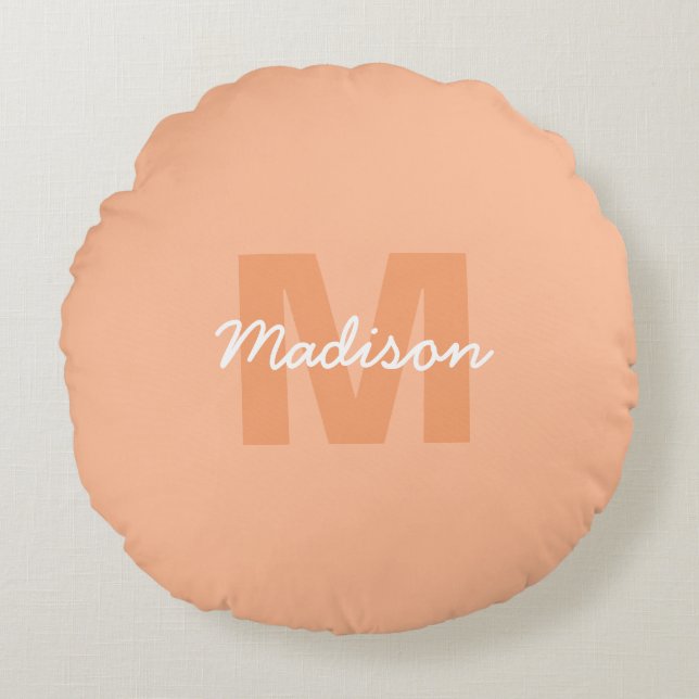 Peach colour of 2024 with custom Monogram name Round Cushion (Front)
