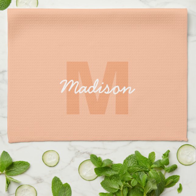 Peach colour of 2024 with custom Monogram name Tea Towel (Folded)