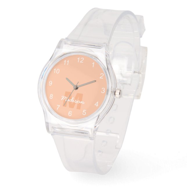 Peach colour of 2024 with custom Monogram name Watch (Angle)