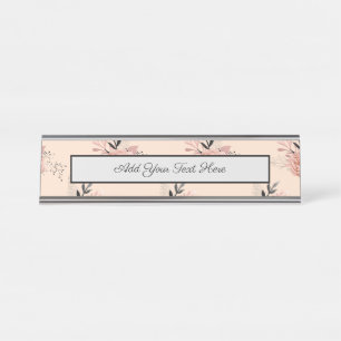 Peach Colour Rose Floral Pattern Print Flower Love Desk Name Plate