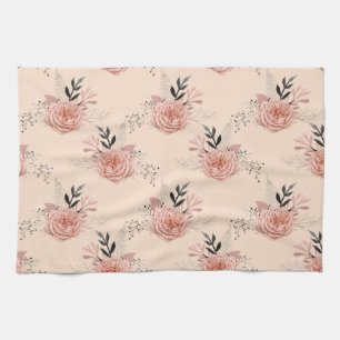 Peach Colour Rose Floral Pattern Print Flower Love Tea Towel