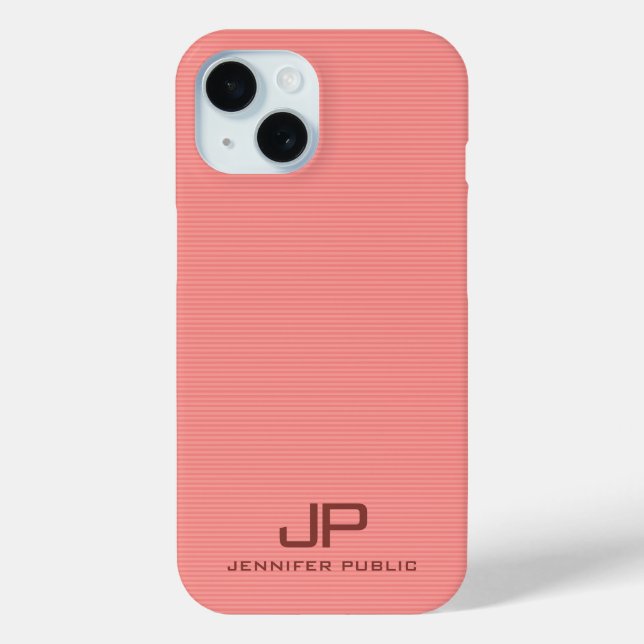 Peach Colour Stripes Elegant Trendy Monogram Name Case-Mate iPhone Case (Back)