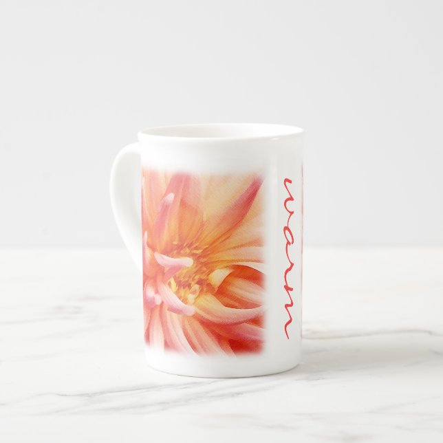 Peach coloured Dahlia Bone China Mug (Front Left)