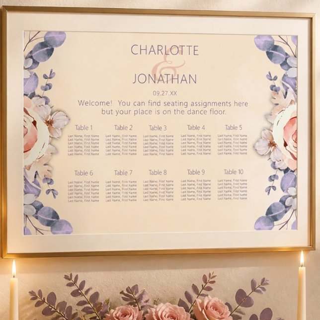 Peach Coloured Floral Wedding Seating Chart (Creator Uploaded)