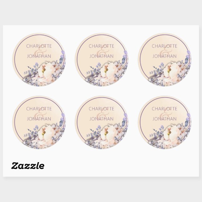 Peach Coloured Floral Wedding Stickers (Sheet)