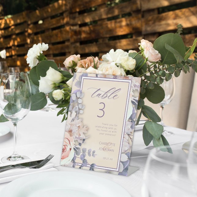 Peach Coloured Floral Wedding Table Number Pedestal Sign (Creator Uploaded)
