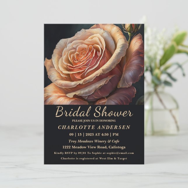 Peach Coloured Rose Bridal Shower Invitation (Standing Front)