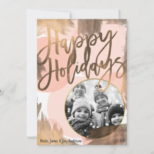 Peach & Copper Bronze Chic Modern Holiday Photo Card