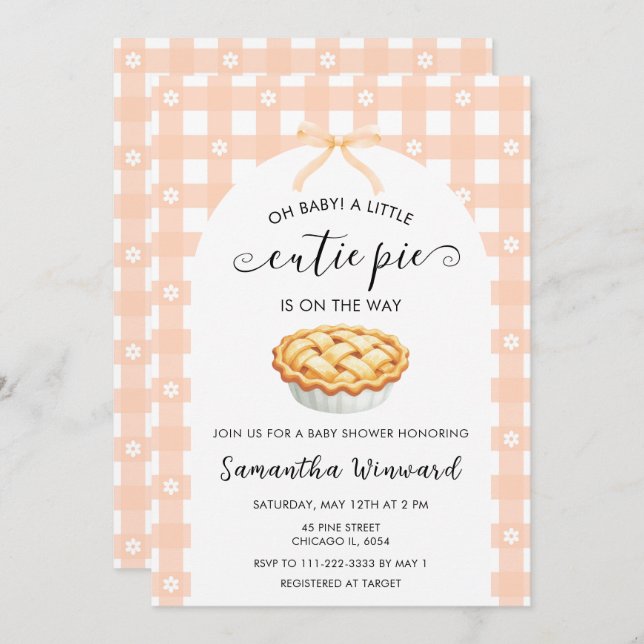 Peach Coquette Cutie Pie Baby Shower Invitation (Front/Back)