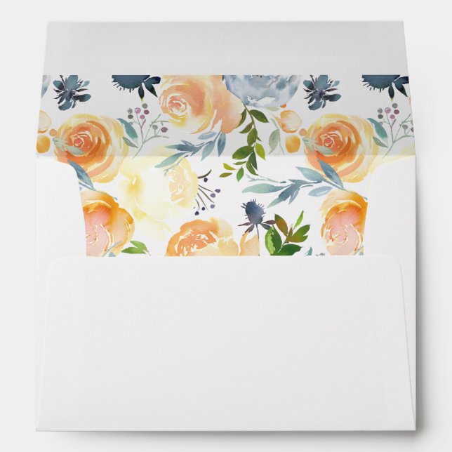 Peach coral and blue floral envelopes for 5x7 card (Back (Bottom))