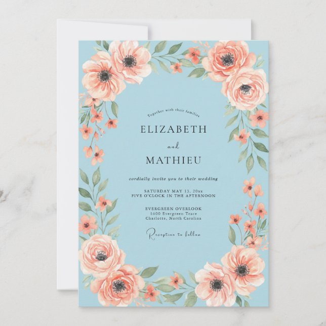 Peach Coral Anemone Wedding Invitation (Front)