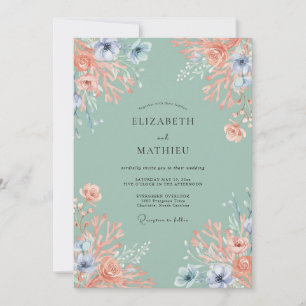Peach Coral Botanical Romance Wedding Invitation